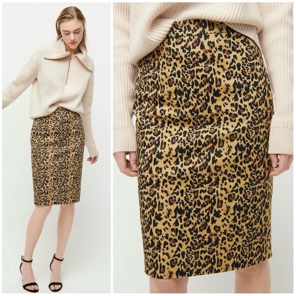 J. Crew No. 2 Pencil Skirt in Leopard Print Bi-Stretch Cotton - Picture 1 of 11